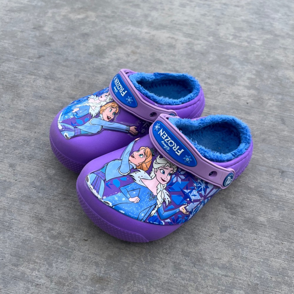 Crocs Kids Disney Frozen Elsa Anna Purple Lined Clogs Shoes Size 9